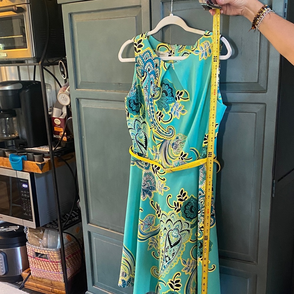 dressbarn Vibrant Teal and Yellow Paisley Midi Dress - Picture 7 of 8